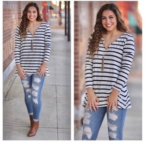 Navy striped tunic. Size Medium